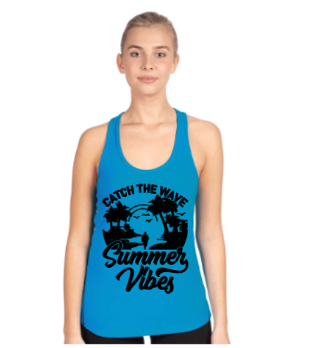 Catch the Wave Racerback Tank- Summer Vibes Graphic Tee
