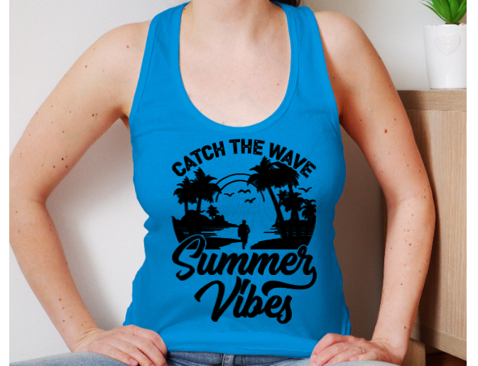 Catch the Wave Racerback Tank- Summer Vibes Graphic Tee