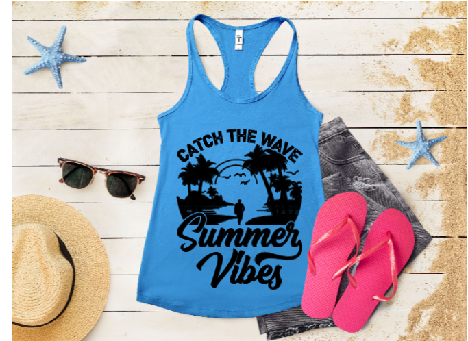 Catch the Wave Racerback Tank- Summer Vibes Graphic Tee