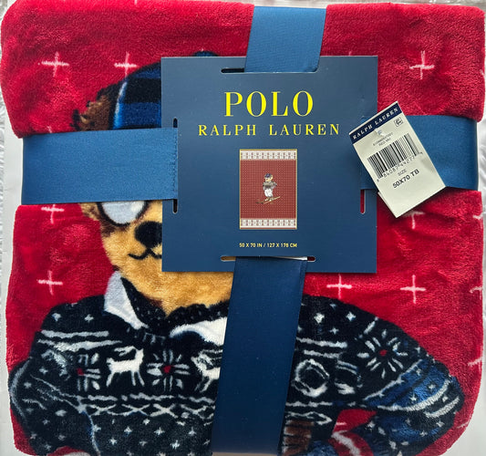 Polo Ralph Lauren Skiing Bear Fleece Throw Blanket