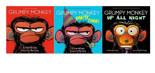 Grumpy Monkey 3 Books Set Grumpy Monkey, Monkey Party Time! & Grumpy Monkey Up All Night Hardcover by Suzanne Lang
